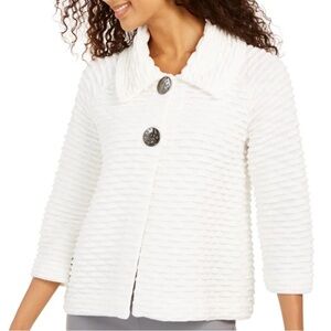 JM Collection Women's White 60’s style Textured Sweater‎ Jacket
